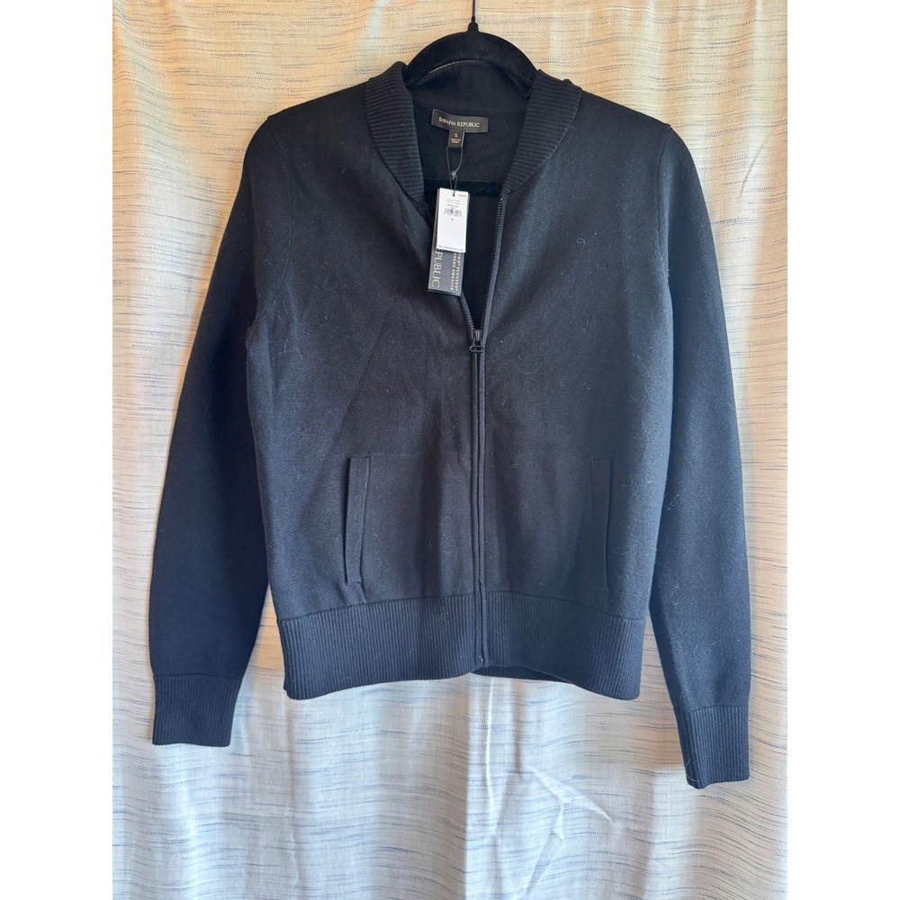 Banana Republic Serene Sweater Bomber Jacket Black Full Zip NWT Small 669724-00-